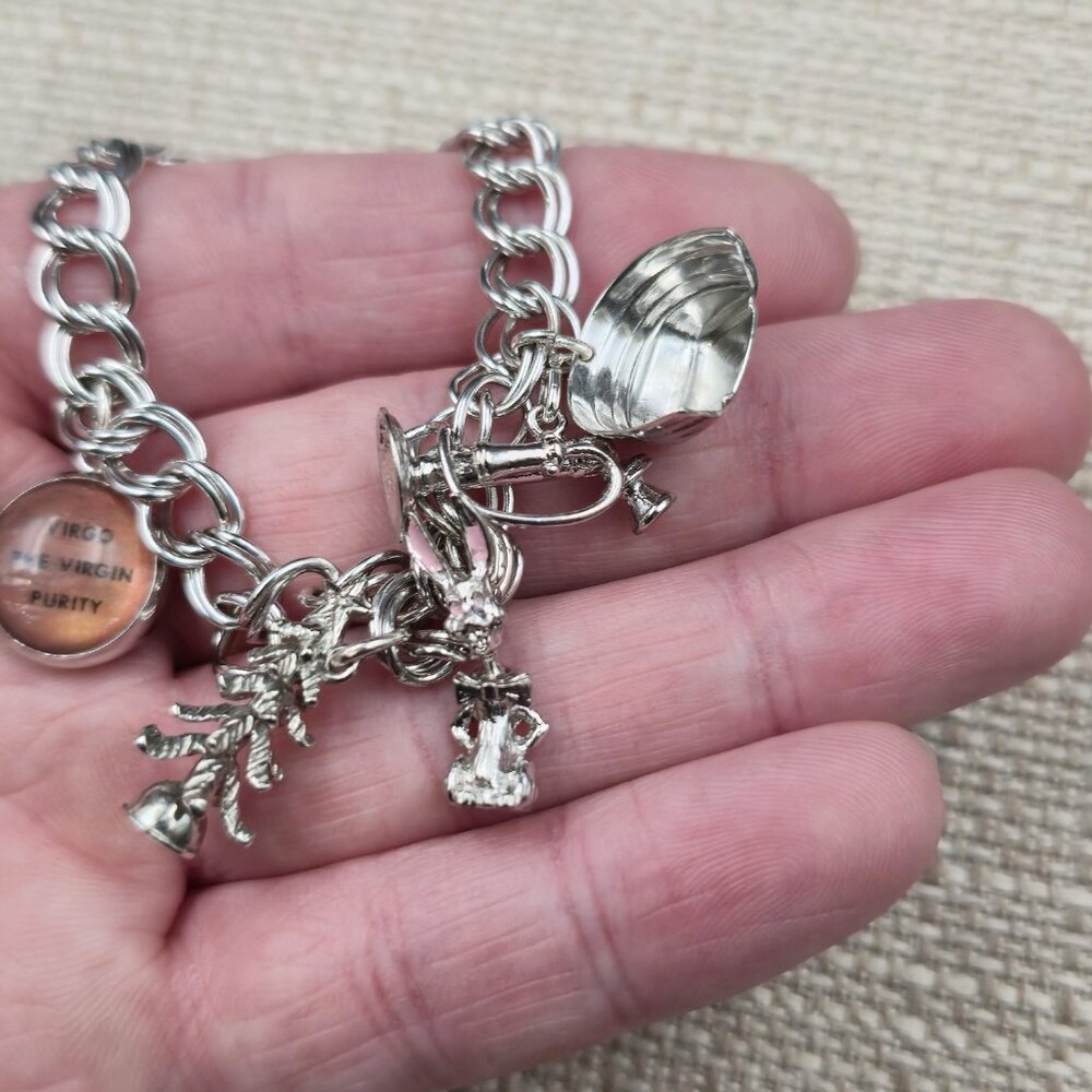 7+2 Inch Sterling Silver Various Charms Chain Bracelet A7229 - Picture 7 of 11